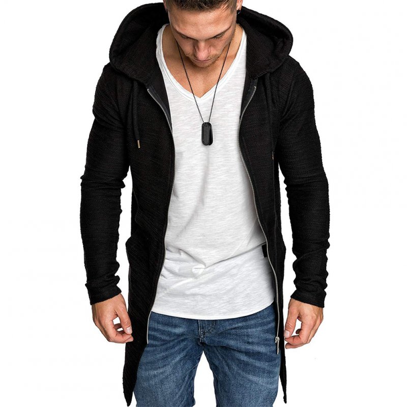 Men Fashion Slim Medium Long Dovetail Wind Coat Zipper Sweatshirts Cardigan black_M