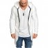 Men Fashion Slim Medium Long Dovetail Wind Coat Zipper Sweatshirts Cardigan white XXXL
