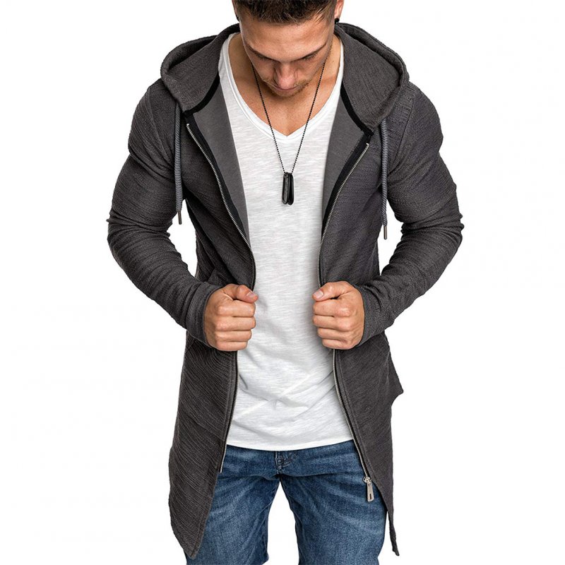 Men Fashion Slim Medium Long Dovetail Wind Coat Zipper Sweatshirts Cardigan gray_L