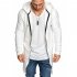 Men Fashion Slim Medium Long Dovetail Wind Coat Zipper Sweatshirts Cardigan white XXL
