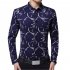Men Fashion Slim Printing Long Sleeve Business Shirt Navy blue M