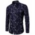 Men Fashion Slim Printing Long Sleeve Business Shirt Light blue XL