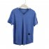 Men Fashion Solid Color Short Sleeves Breathable V neck T shirt blue M