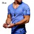 Men Fashion Solid Color Short Sleeves Breathable V neck T shirt blue M