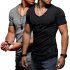 Men Fashion Solid Color Short Sleeves Breathable V neck T shirt gray L