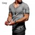 Men Fashion Solid Color Short Sleeves Breathable V neck T shirt gray L