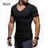 Men Fashion Solid Color Short Sleeves Breathable V neck T shirt black XL