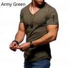 Men Fashion Solid Color Short Sleeves Breathable V neck T shirt ArmyGreen M
