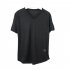 Men Fashion Solid Color Short Sleeves Breathable V neck T shirt black XL