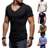 Men Fashion Solid Color Short Sleeves Breathable V neck T shirt Dark blue M
