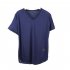 Men Fashion Solid Color Short Sleeves Breathable V neck T shirt Dark blue M