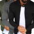 Men Fashion Solid Color Striped Tops Zipper Closure Casual Jacket  gray M