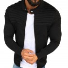 Men Fashion Solid Color Striped Tops Zipper Closure Casual Jacket  black_M
