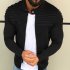Men Fashion Solid Color Striped Tops Zipper Closure Casual Jacket  black M