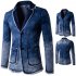 Men Fashion Spring Autumn Blue Denim Blazer Coat Top blue XXL