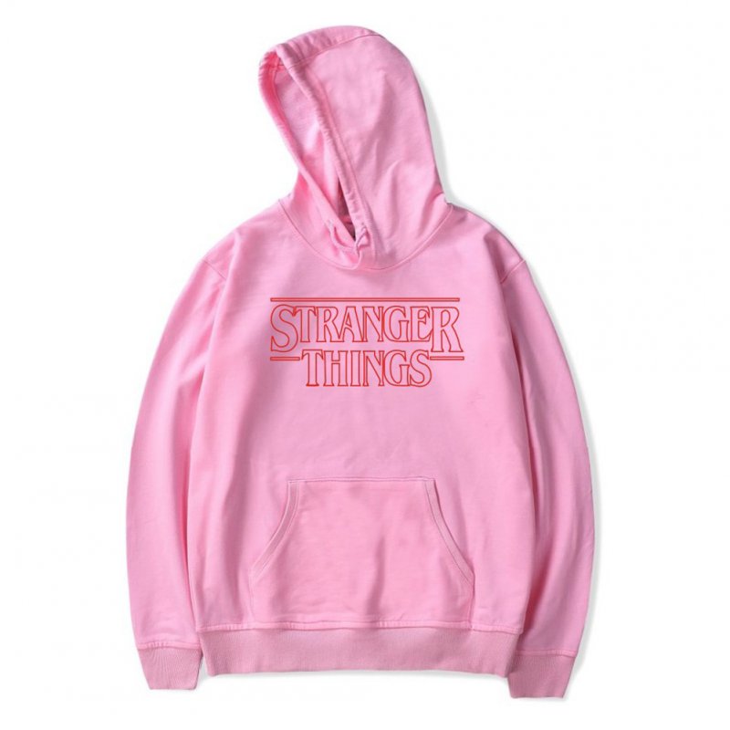 Men Fashion Stranger Things Printing Thickening Casual Pullover Hoodie Tops Pink-_4XL