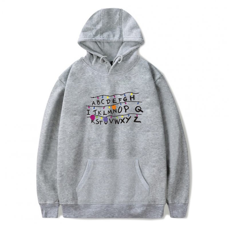 Men Fashion Stranger Things Printing Thickening Casual Pullover Hoodie Tops gray---_M