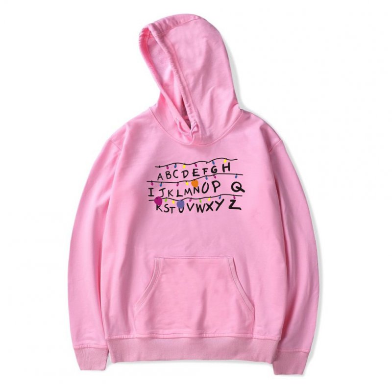 Men Fashion Stranger Things Printing Thickening Casual Pullover Hoodie Tops Pink ---_S
