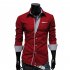 Men Fashion Stripe Pocket Decor Long Sleeve Shirtx red XL