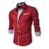 Men Fashion Stripe Pocket Decor Long Sleeve Shirtx red XL