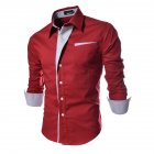 Men Fashion Stripe Pocket Decor Long Sleeve Shirtx red_XL