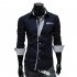 Men Fashion Stripe Pocket Decor Long Sleeve Shirtx Navy blue L