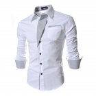 Men Fashion Stripe Pocket Decor Long Sleeve Shirtx white_XL