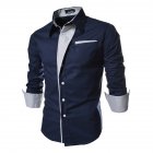 Men Fashion Stripe Pocket Decor Long Sleeve Shirtx Navy blue_L