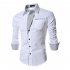 Men Fashion Stripe Pocket Decor Long Sleeve Shirtx white XL