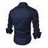 Men Fashion Stripe Pocket Decor Long Sleeve Shirtx Navy blue L
