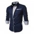 Men Fashion Stripe Pocket Decor Long Sleeve Shirtx Navy blue XL