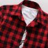 Men Fashion Summer Casual Shirt Soft Cotton Plaid Pattern Short Sleeve Shirts Tops red L
