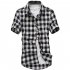 Men Fashion Summer Casual Shirt Soft Cotton Plaid Pattern Short Sleeve Shirts Tops Black and White M