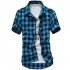 Men Fashion Summer Casual Shirt Soft Cotton Plaid Pattern Short Sleeve Shirts Tops Black and White L
