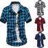 Men Fashion Summer Casual Shirt Soft Cotton Plaid Pattern Short Sleeve Shirts Tops sky blue XL