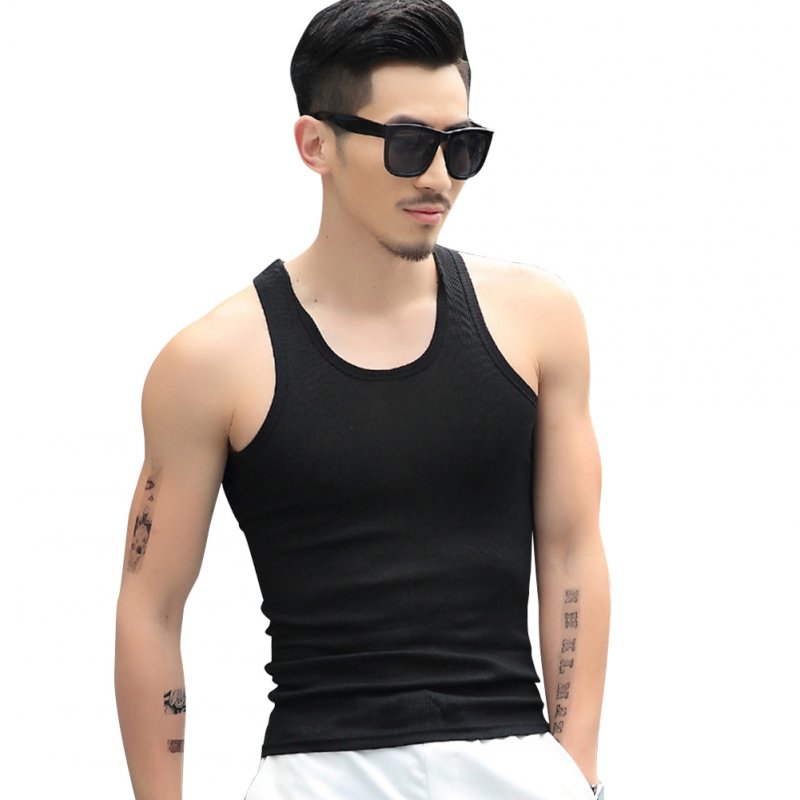Men Fashion Summer Solid Color Sleeveless Vest Shirt for Gym Fitness Sports black_L