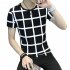 Men Fashion Youth Round Neck Short sleeved T shirt Plaid Pattern Tops Plaid black M