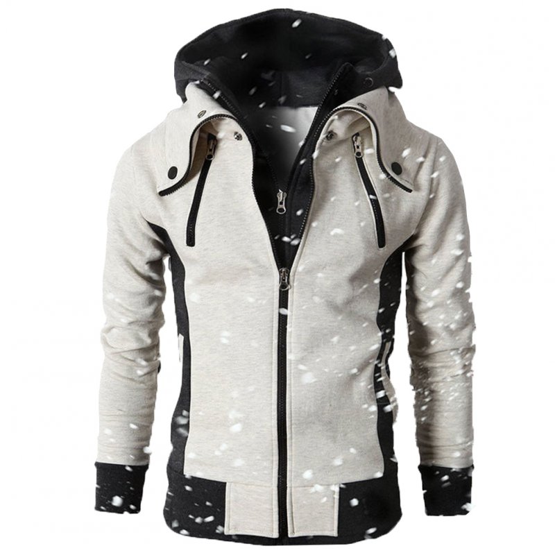 Men Fashionable Hooded Sport Zippers Outerwear Sports Solid Color Hoodies creamy white_M