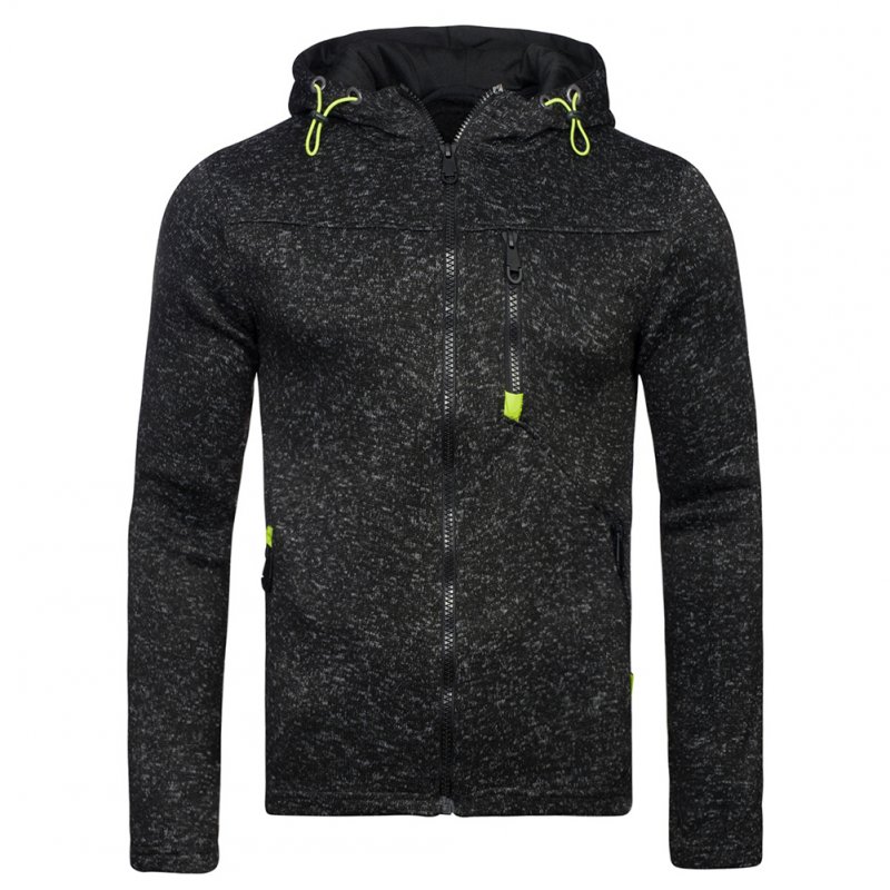 Men Fleece Hooded Tops Zipper Closure Fitness Hoodies Solid Color Sweatshirts Coat black_XL