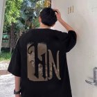 Men Half Sleeves T-shirt Summer Round Neck Loose Casual Shirt Stylish Printing Pullover Tops black L