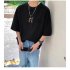 Men Half Sleeves T shirt Summer Round Neck Loose Casual Shirt Stylish Printing Pullover Tops black 4XL
