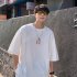Men Half Sleeves T shirt Summer Round Neck Loose Casual Shirt Stylish Printing Pullover Tops White 2XL
