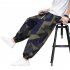 Men Harem Pants Trendy Chinese Style Printing Thin Trousers Contrast Color Loose Casual Cotton Linen Pants k023 stripe blue L