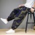 Men Harem Pants Trendy Chinese Style Printing Thin Trousers Contrast Color Loose Casual Cotton Linen Pants k023 blue 3XL