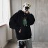 Men Hip hop Hoodie Sweatshirt Autumn Winter Cartoon Animal Couple Loose Casual Pullover Tops black XL