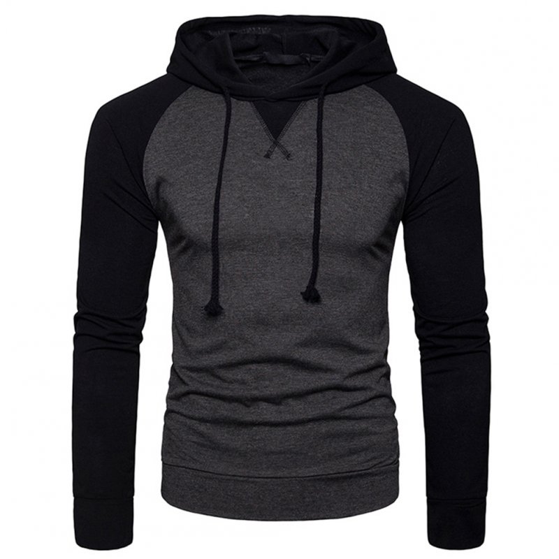 Men Hip-hop Long Sleeve Hoodie Fashion Combined Color Sports Casual Pullover Sweatshirt  Dark gray_S