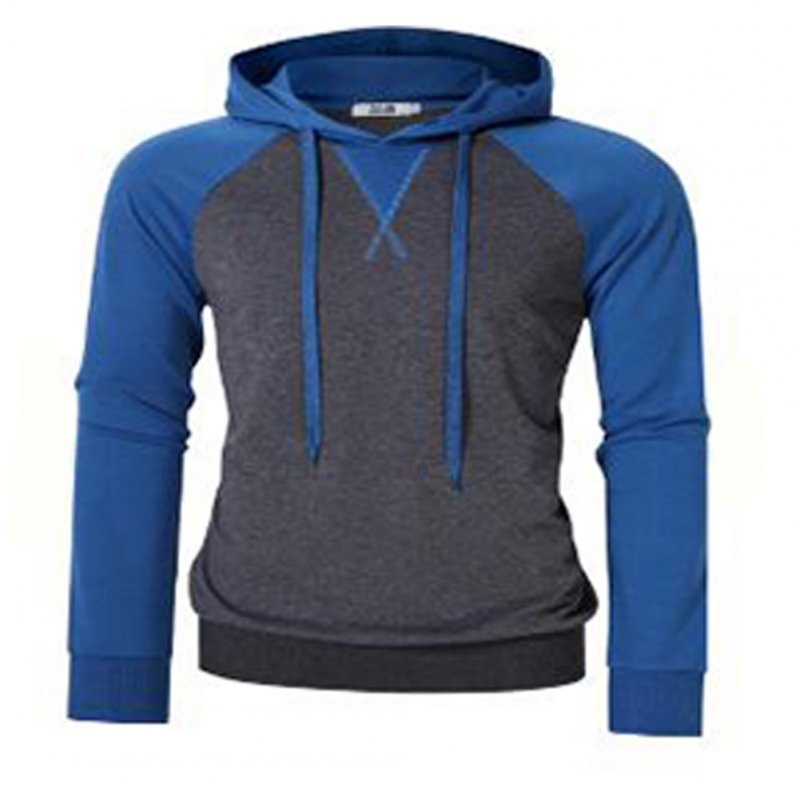 Men Hip-hop Long Sleeve Hoodie Fashion Combined Color Sports Casual Pullover Sweatshirt  Blue gray_M