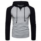 Men Hip-hop Long Sleeve Hoodie Fashion Combined Color Sports Casual Pullover Sweatshirt  light grey_XL