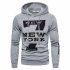 Men Hoodie Sweatshirt New York 7 Printing Drawstring Loose Male Casual Pullover Tops White M