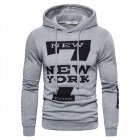 Men Hoodie Sweatshirt New York 7 Printing Drawstring Loose Male Casual Pullover Tops Gray 3XL